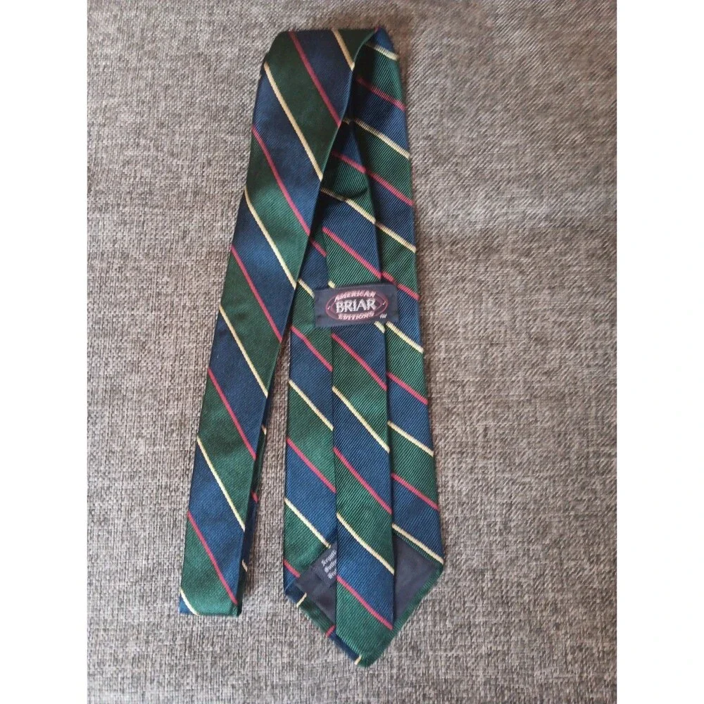 American Briar Tie 70s 80s 90s Y2K Mens Silk Green Blue Stripe 3.5 Wide 58 Long